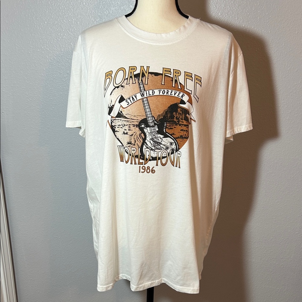 Maurices Oversized Born Free World Tour Tee - Cream and Brown